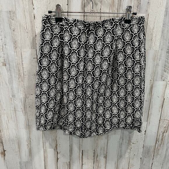 LOFT Skirt Womens 4P Black White Geometric Linen Blend A Line Pleated Front - Picture 4 of 7
